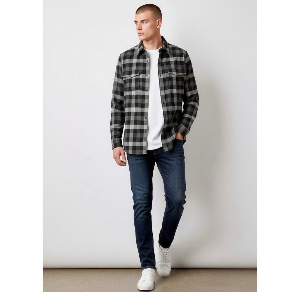 Vince Men's Buffalo Check Button-Up Overshirt Plaid Gray Brown Size M/L NWOT